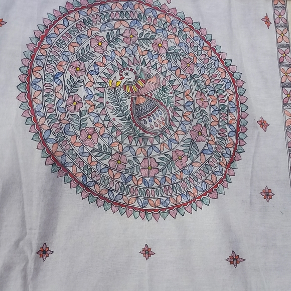 Madhubani dupatta hand-painted work on tussar silk - Picture 3 of 7